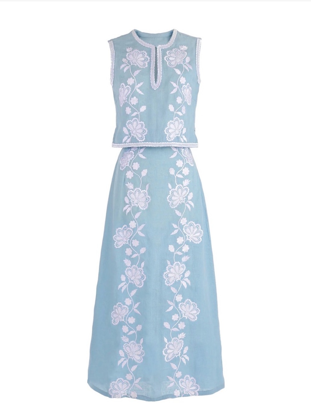 Asha OTM exclusive Light Blue Sleeveless Embroidered Maxi skirt and top